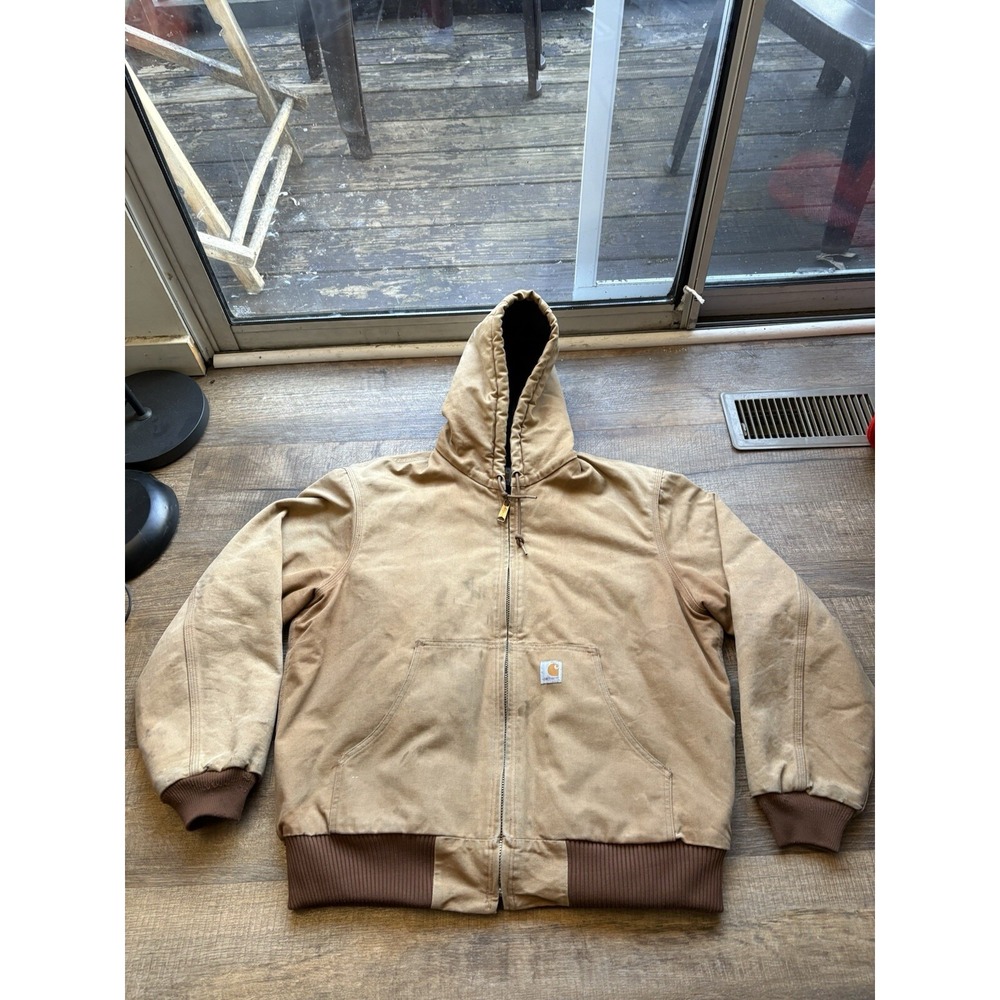 Vintage Carhartt Hooded Jacket Coat J140-BRN Men's Large USA Farm Chores WORK